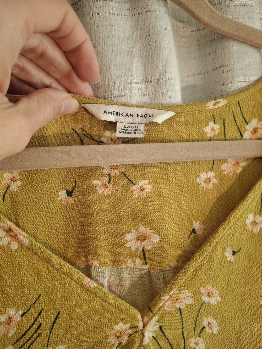 American Eagle Outfitters Mustard Yellow Floral V-Neck Dress Large - Picture 2 of 5